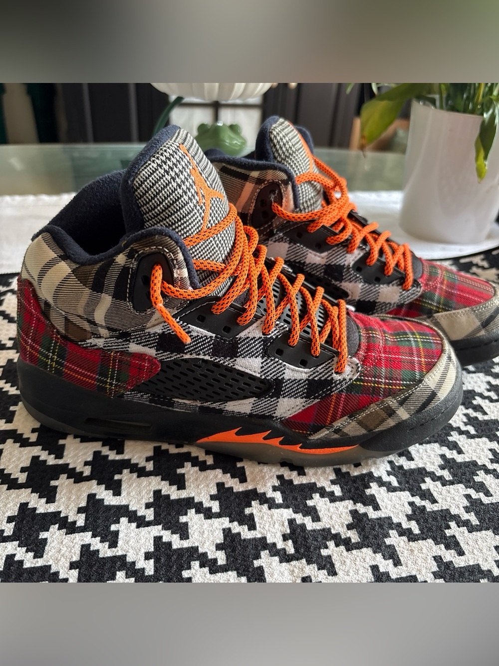 Kids Plaid High-Top Sneakers with Orange Accents
